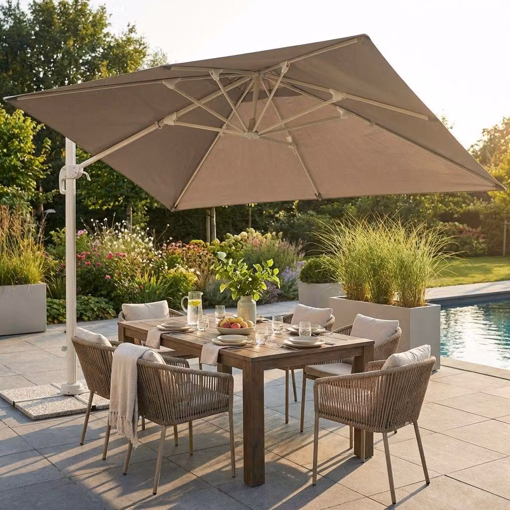 Milani Home - ombrellone da giardino 3 x 4 m palo laterale decentrato in alluminio, telo poliestere tortora, per terrazzo, piscina e dehor