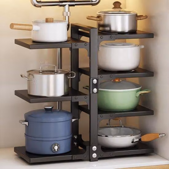Organizer regolabile per pentole e padelle Unyqoos® a sette ripiani per uno spazio di stoccaggio ottimale in cucina