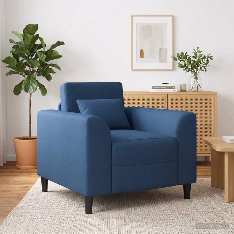 Poltrona lounge moderna vidaXL in tessuto blu con braccioli e imbottitura in schiuma