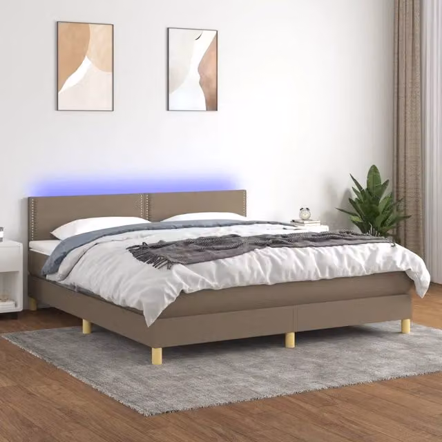 Letto Ibrido con Materasso vidaXL in Tessuto Beige con Illuminazione LED Sotto il Letto e Porta USB L/P/H: 180 x 200 x 78 cm
