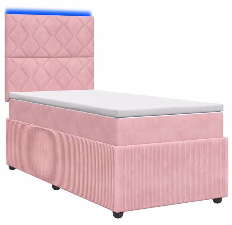 Letto a molle LED con materasso rosa 90 x 190 cm in velluto