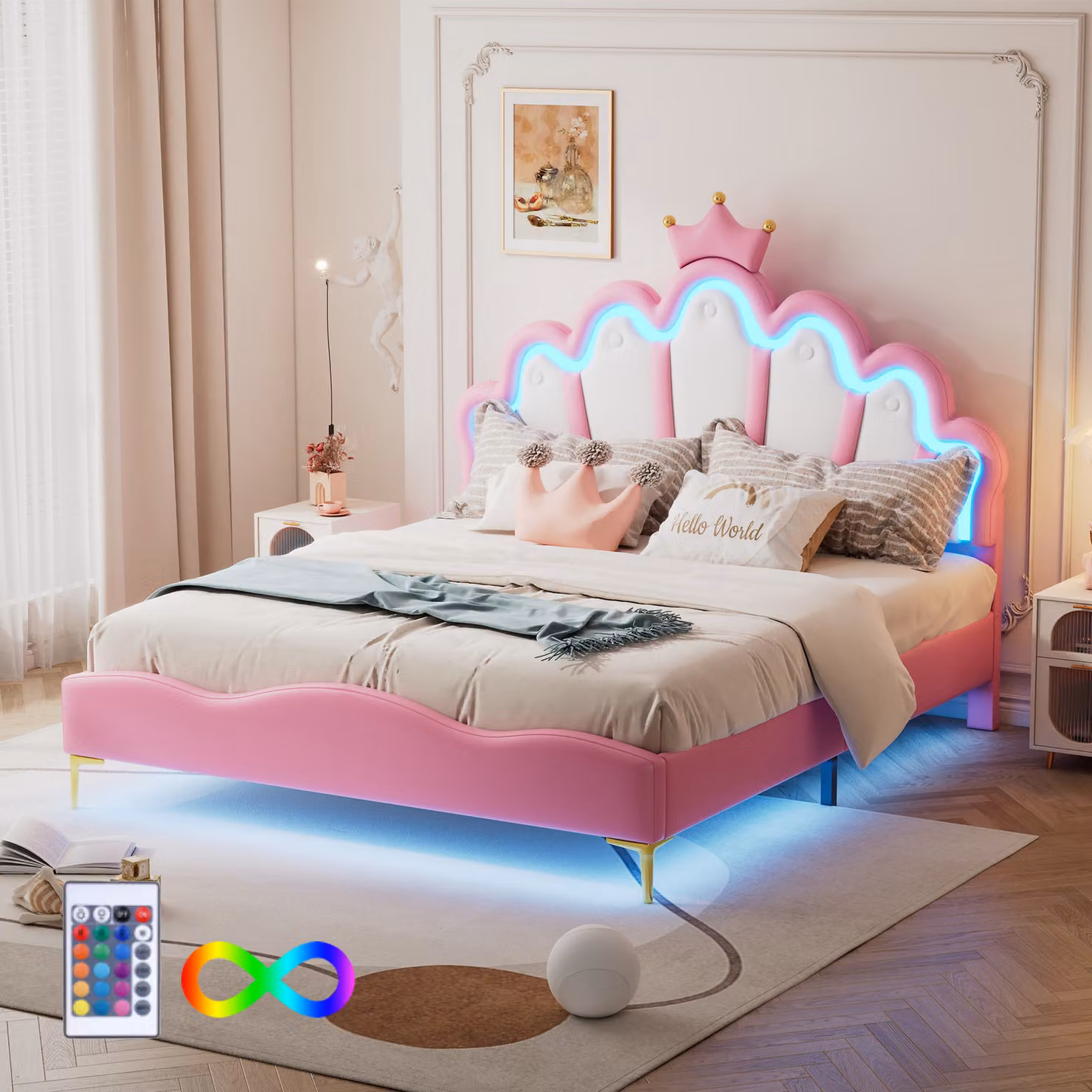 Letto imbottito STILVORA 140x200 cm, letto per bambini e ragazzi con testiera a  in ecopelle, rosa (senza materasso)