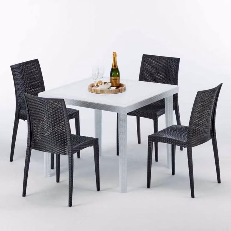 Tavolo quadrato bianco e 4 sedie in polipropilene colorato per esterni Grand Soleil Bistrot Love - Nero
