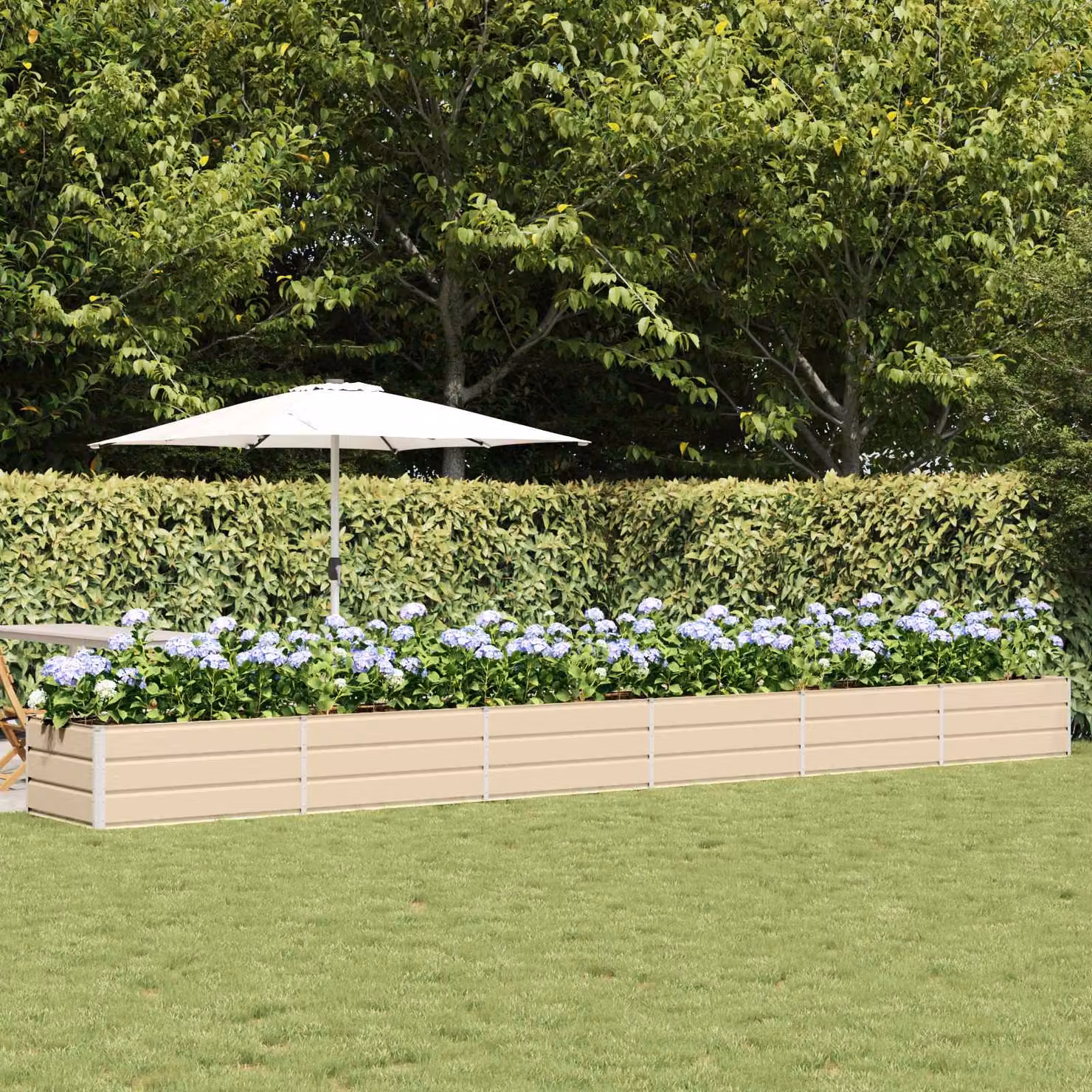 Fioriera vidaXL in acciaio e plastica, colore beige/bianco, L: 600 cm, P: 80 cm, H: 45 cm