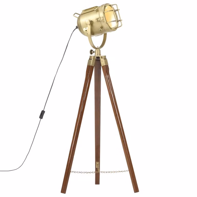 The Living Store Lampada da terra treppiede in legno massiccio di mango 97 cm