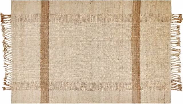 Tappeto in juta beige 140 x 200 cm con nappe motivo geometrico intrecciato a mano stile bohémien per soggiorno camera da letto