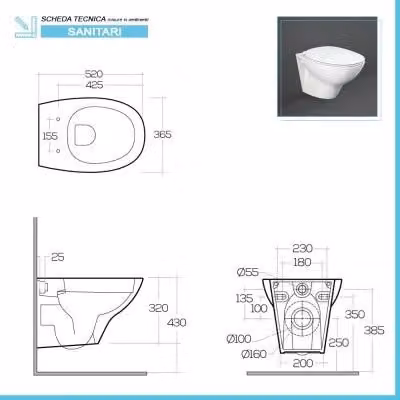 Sanitari sospesi Rimless Morning Rak Ceramics bianchi con scarico a parete e sedile soft-close L/P/H: 52 x 36,5 x 43 cm