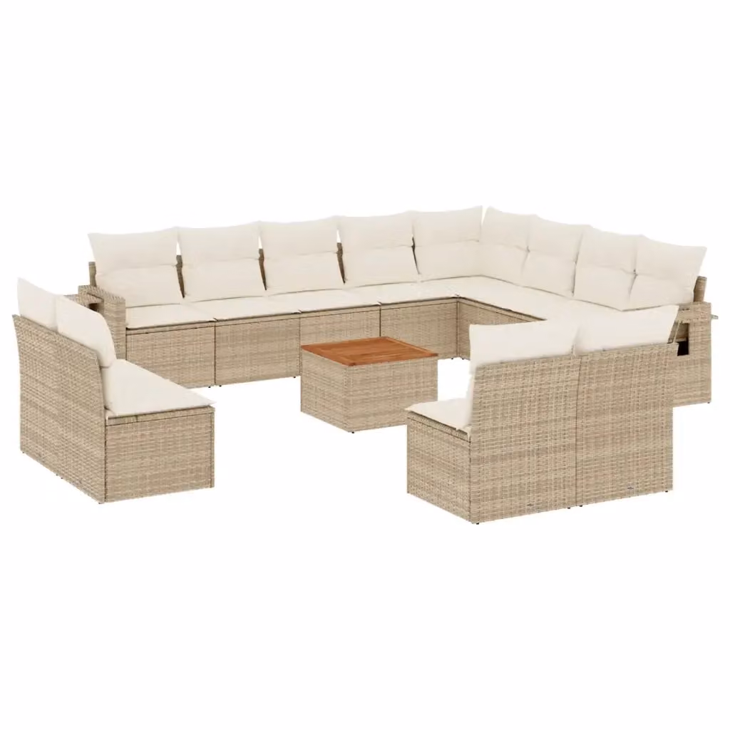 Set Divano da Giardino a L vidaXL in Polyrattan con Cuscini Beige e Tavolino da Esterno 13 Pezzi – 2