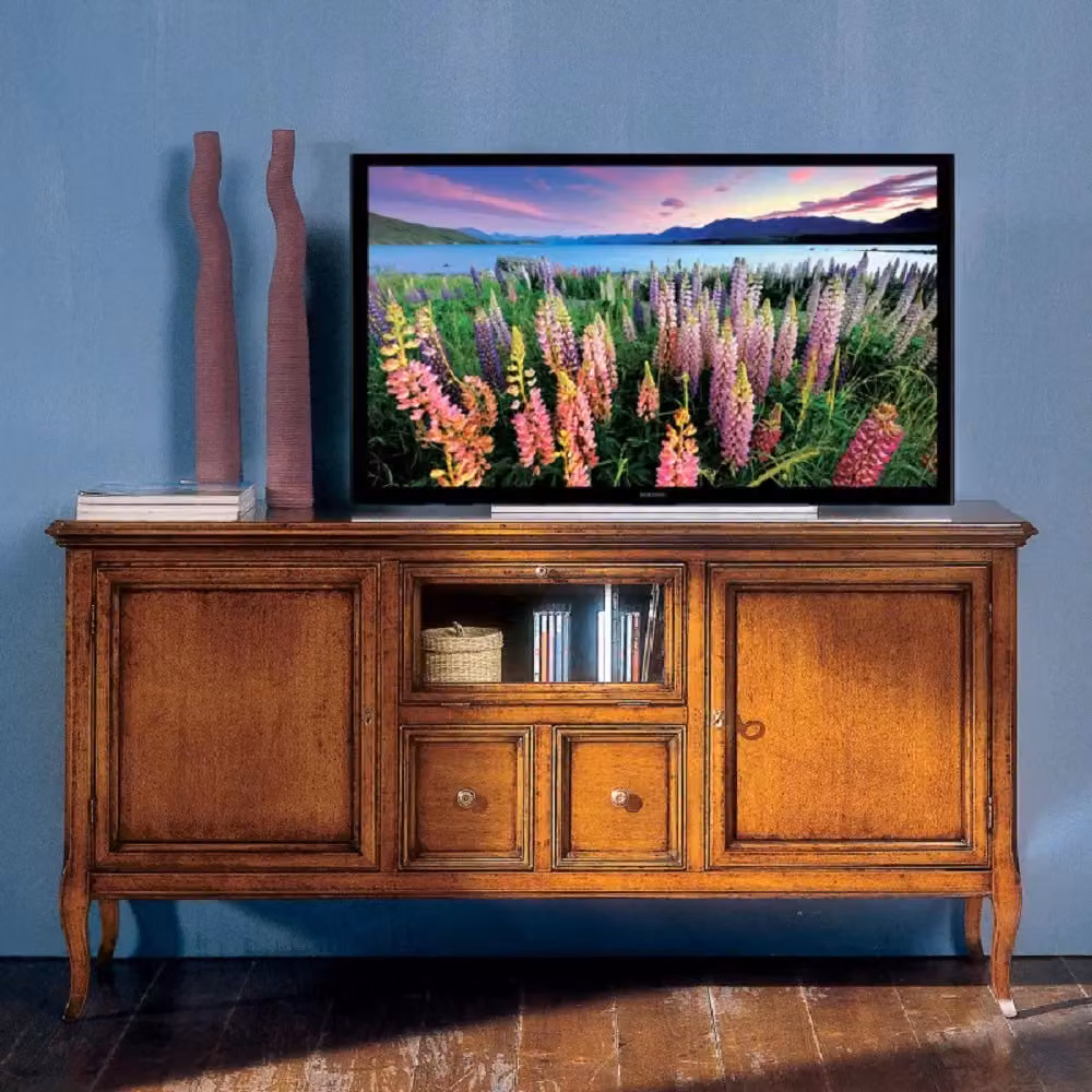 Porta TV classico in legno con 2 porte e 2 cassetti Mobili 2G finitura bassano L: 140 cm, P: 45 cm, H: 70 cm – 2