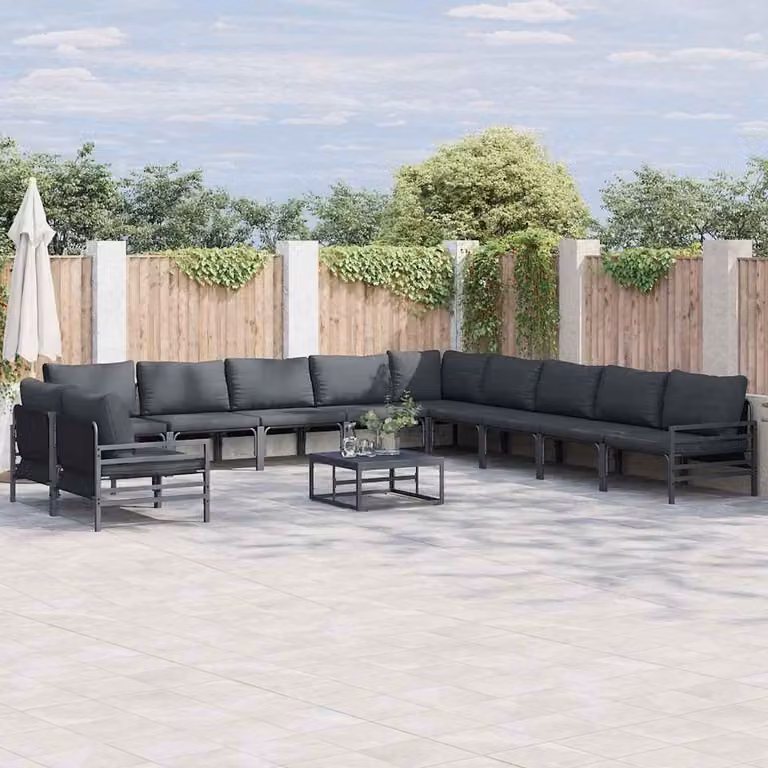 Maison Exclusive - Set di divani da giardino, 11 pezzi, colore nero, struttura in acciaio