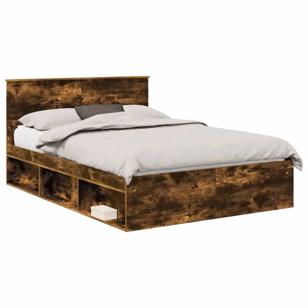 Struttura del letto con testiera vidaXL in legno Rovere fumé, L/P/H: 140 x 200 x 90 cm – 2