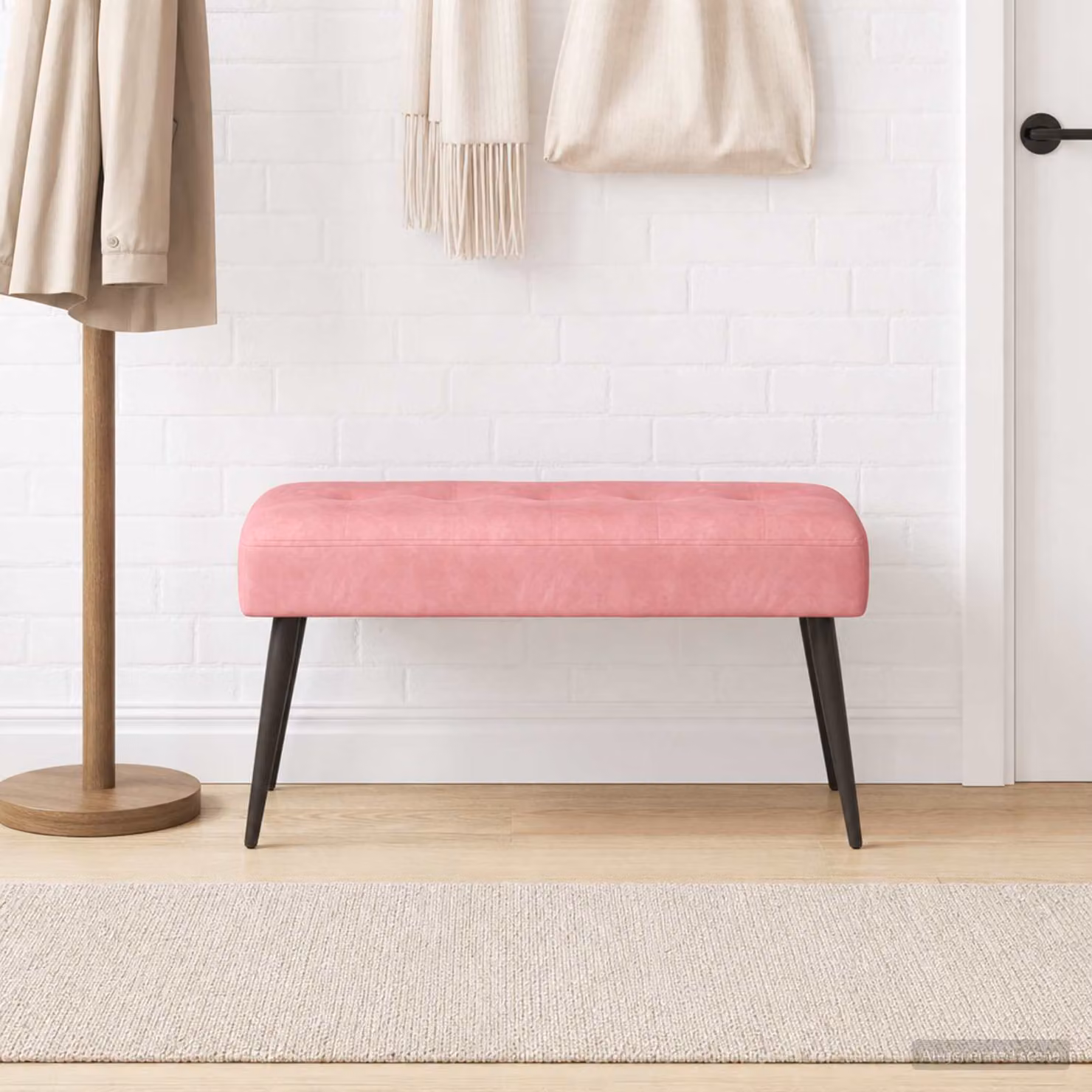 Panchina moderna vidaXL in velluto rosa con bottoni imbottiti, L 80 x P 40 x H 46 cm