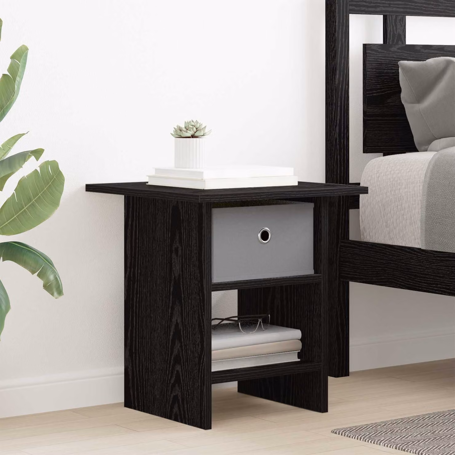 Comodino moderno vidaXL in legno ingegnerizzato nero opaco L 41 x P 40 x H 45 cm