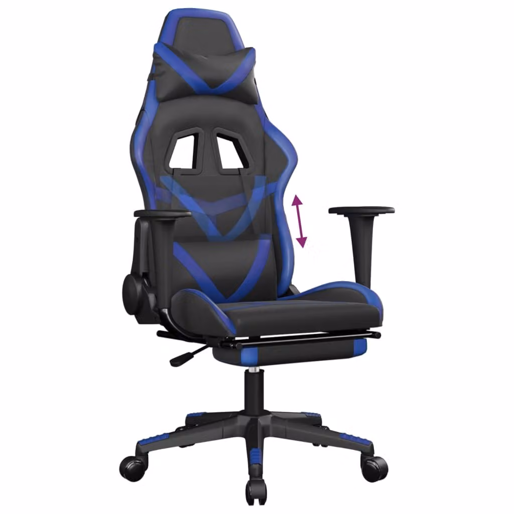 Sedia da Gaming con Poggiapiedi Nero e Blu in Pelle finta