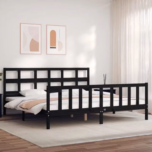 Letto con Testiera vidaXL in Legno Massello di Pino Nero 200x200 cm – 1