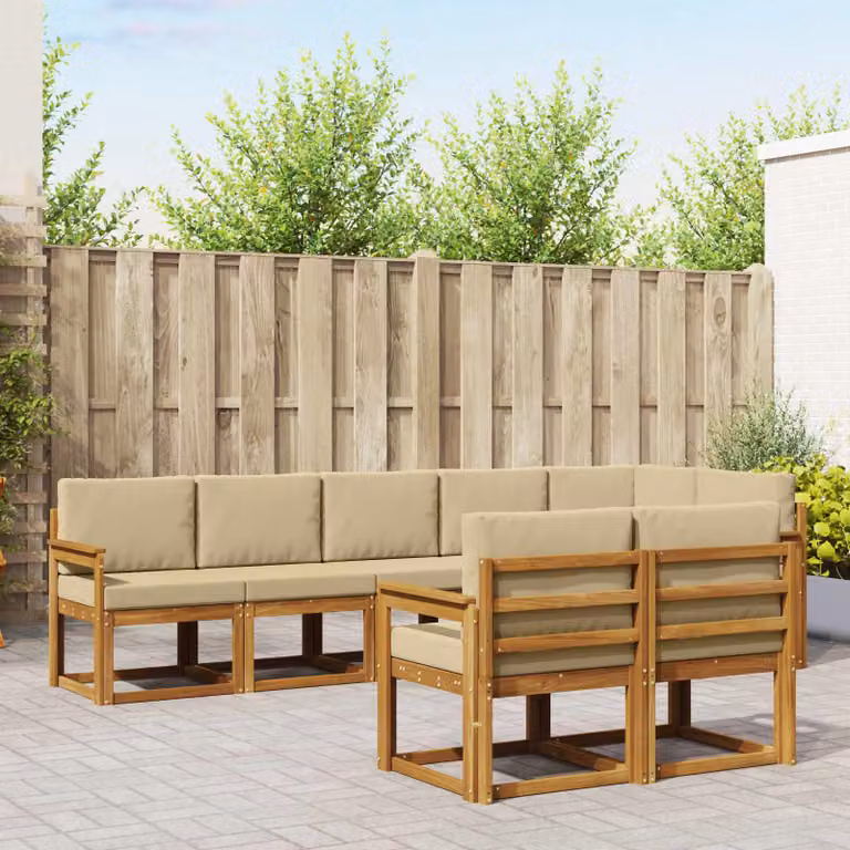 Set di divani da esterno vidaXL 8 pz in legno di acacia con cuscini, beige e marrone