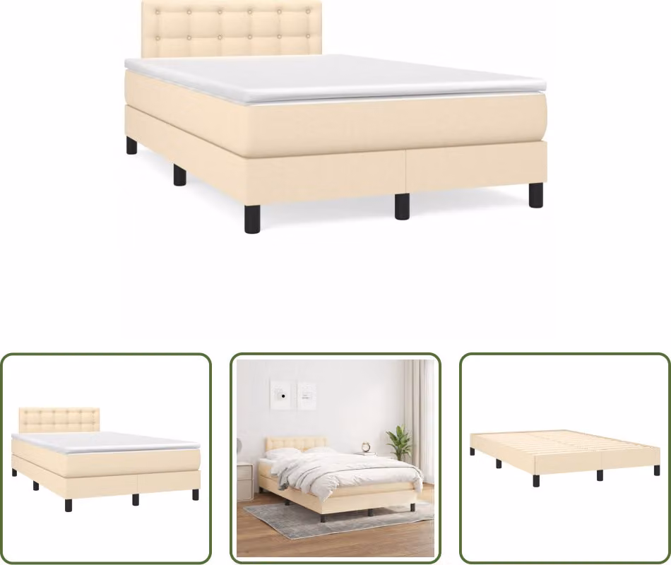 The Living Store Letto a molle con materasso crema 120x190 cm in tessuto