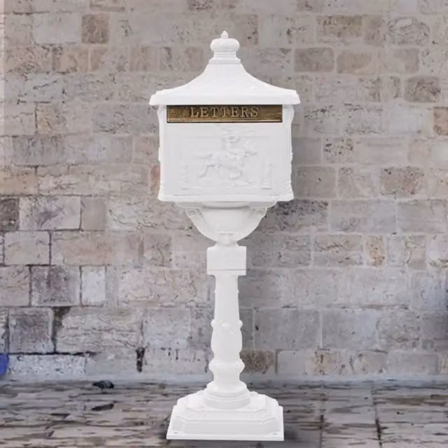Cassetta della Posta su Piedistallo vidaXL in Alluminio Bianca H: 117 cm, L: 43 cm, P: 30 cm – 1