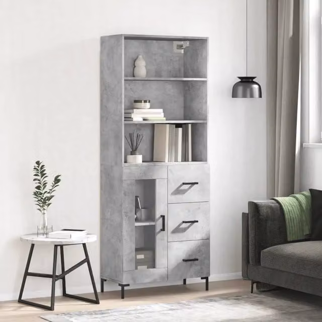 Credenza moderna vidaXL in legno e metallo, colore grigio, L: 69,5 cm, P: 34 cm, H: 180 cm