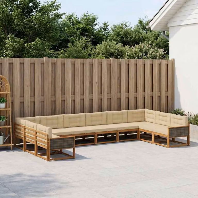 Set di divani da esterno vidaXL a forma di U in legno di acacia con cuscini, colore beige e sabbia