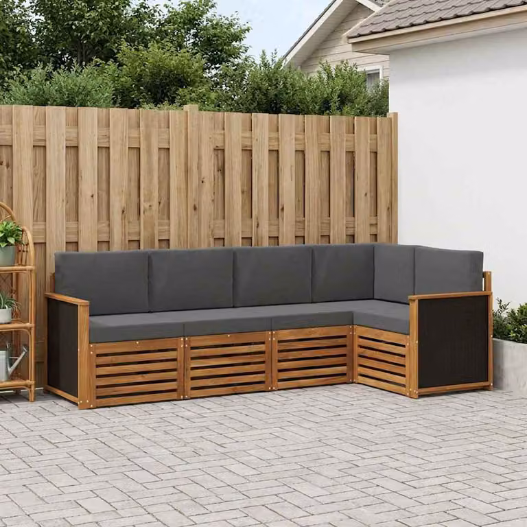 Set di divani da esterno vidaXL 4 pz in legno di acacia con cuscini, design moderno a forma di L, colori beige e antracite