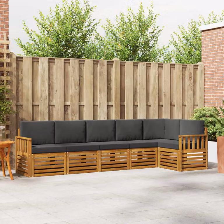 Set di divani da esterno a L vidaXL in legno di acacia con cuscini, 6 pezzi, Beige e Antracite