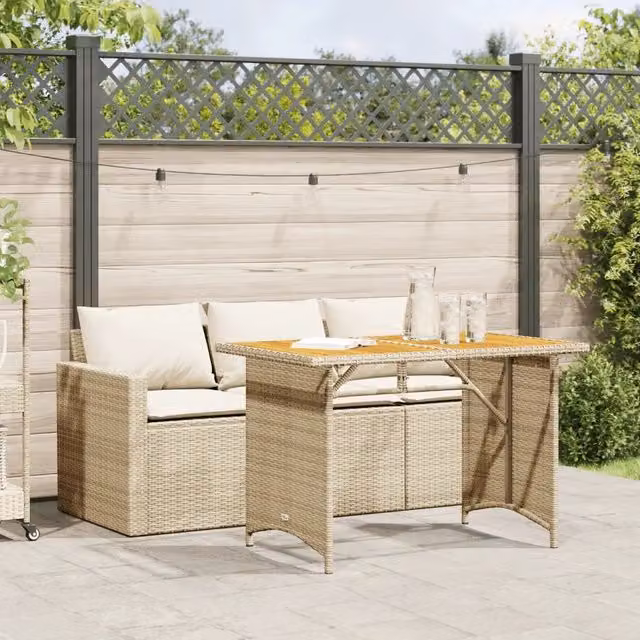 Set da Pranzo da Giardino 2 pz con Cuscini Beige in Polyrattan 366338