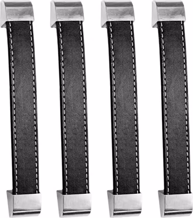 Set di 4 manici in pelle nera (160 mm, terminale in metallo)