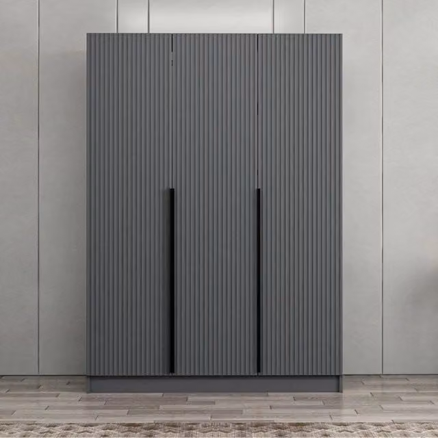 Armadio Kale 3 ante battenti effetto cannettato antracite 135x52x210H – Eleganza e capienza