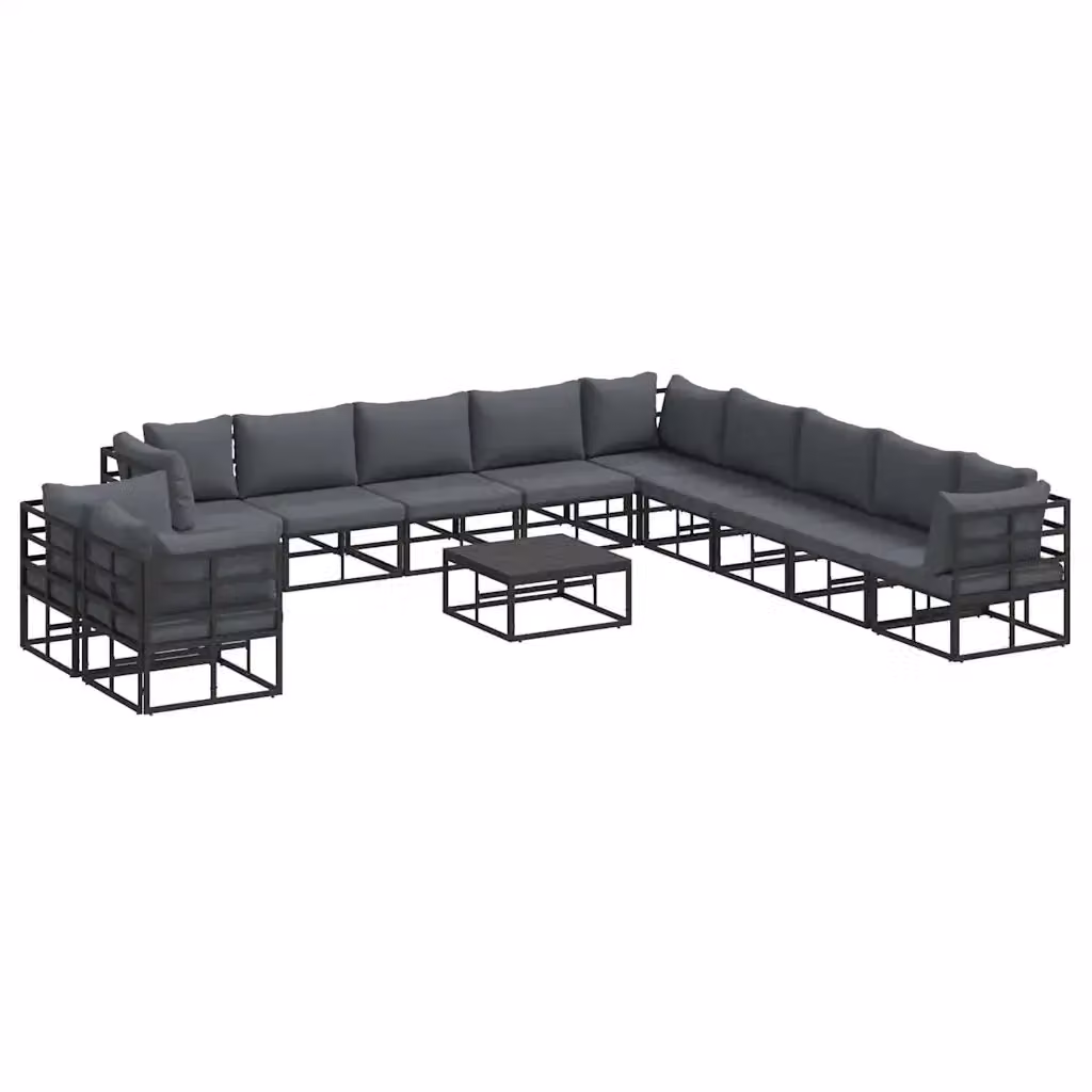 Set Divano da Giardino a L con Tavolino vidaXL, 12 Pezzi, Alluminio Verniciato Antracite e Nero con Cuscini Inclusi – 2