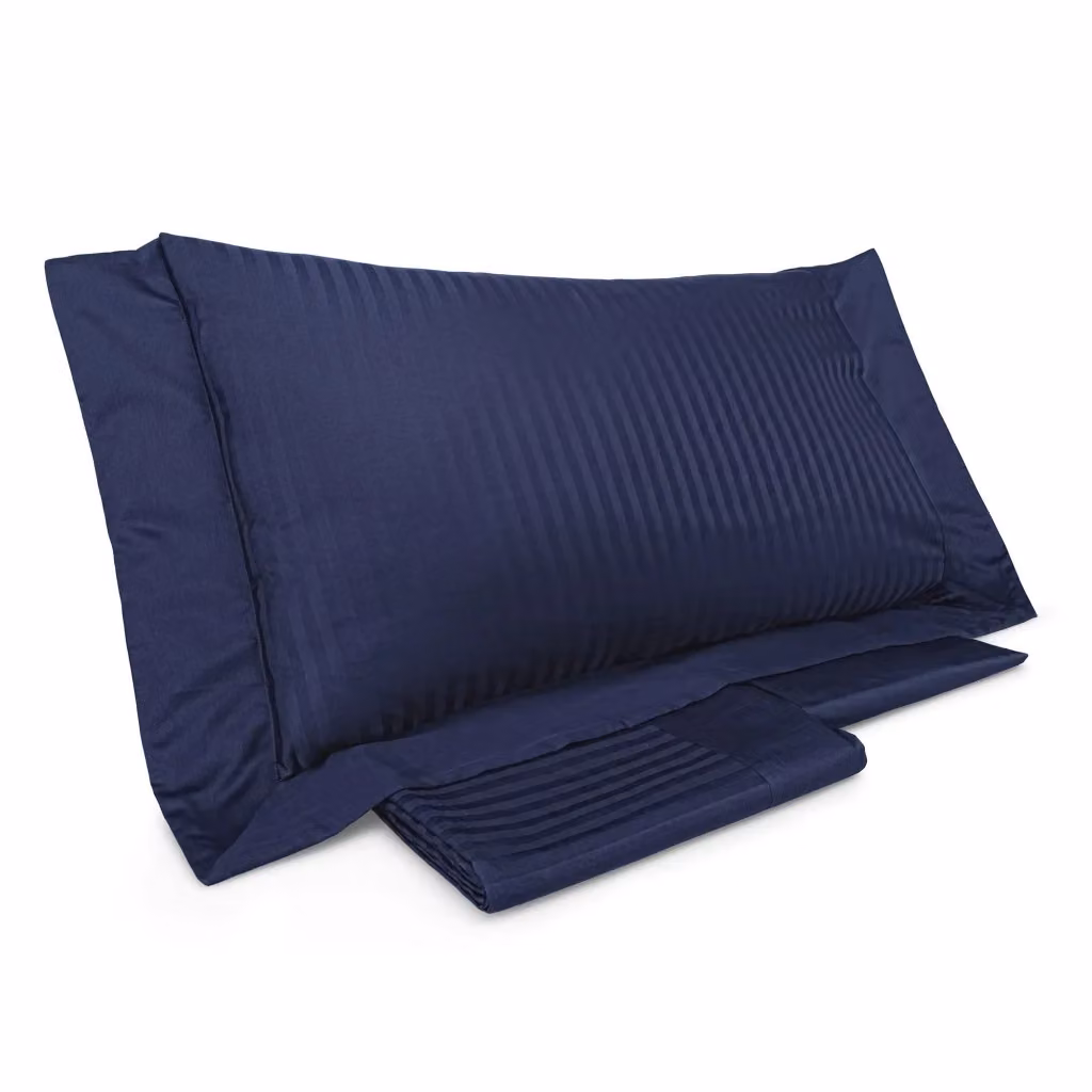 Set Copripiumino Mitera Blu a Righe in Mako Satin di Cotone con Lenzuolo e Federe, L 160 x P 200 cm – 2