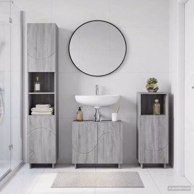 Set mobili da bagno 3 pz Sonoma grigio Legno ingegnerizzato 3433052