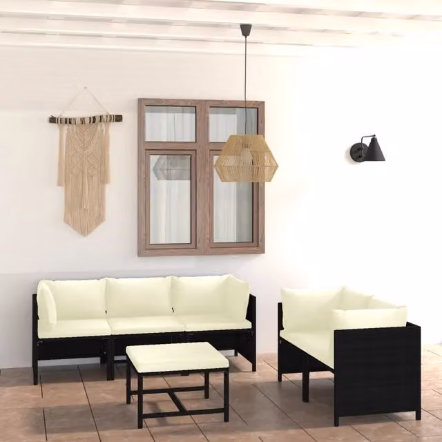 Set Divani da Giardino 6 pz con Cuscini in Polyrattan Nero 3059786