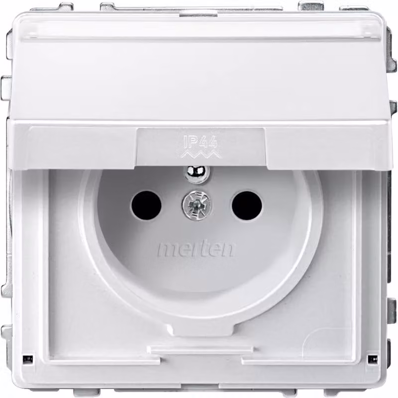 Presa con polo di protezione, coperchio ribaltabile e etichetta, BRS, SK, bianco polare, AQUADESIGN
