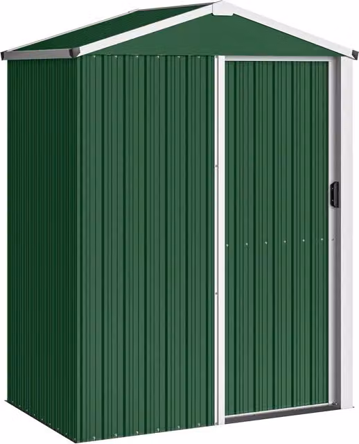 Casetta Box Porta Attrezzi da Giardino Giordanoshop in Acciaio Zincato Verde con Porta Scorrevole Bloccabile L: 136 cm, P: 87 cm, H: 179 cm