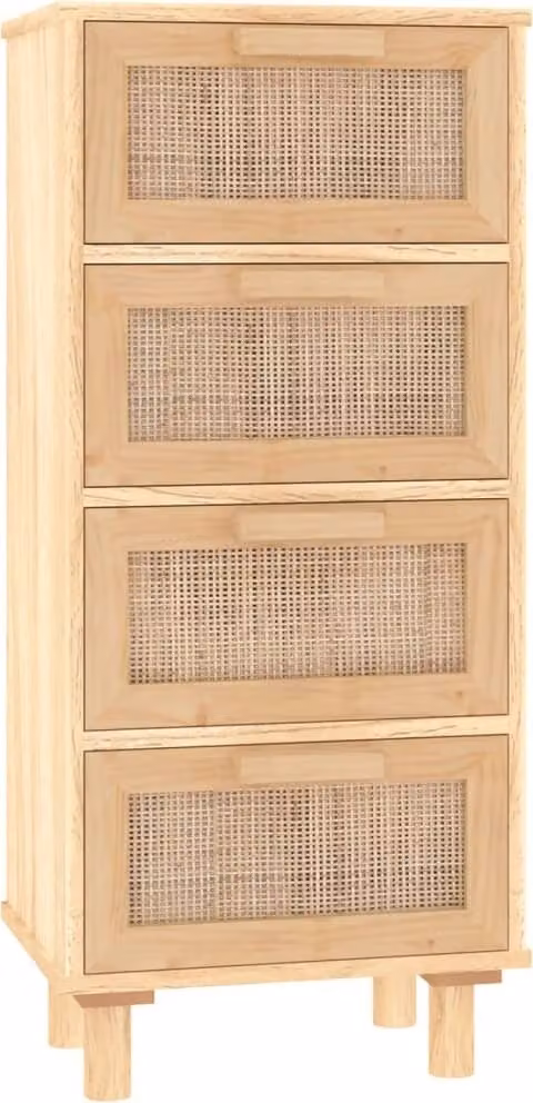 Credenza Marrone 40x30x90cm Legno Massello Pino Rattan Naturale