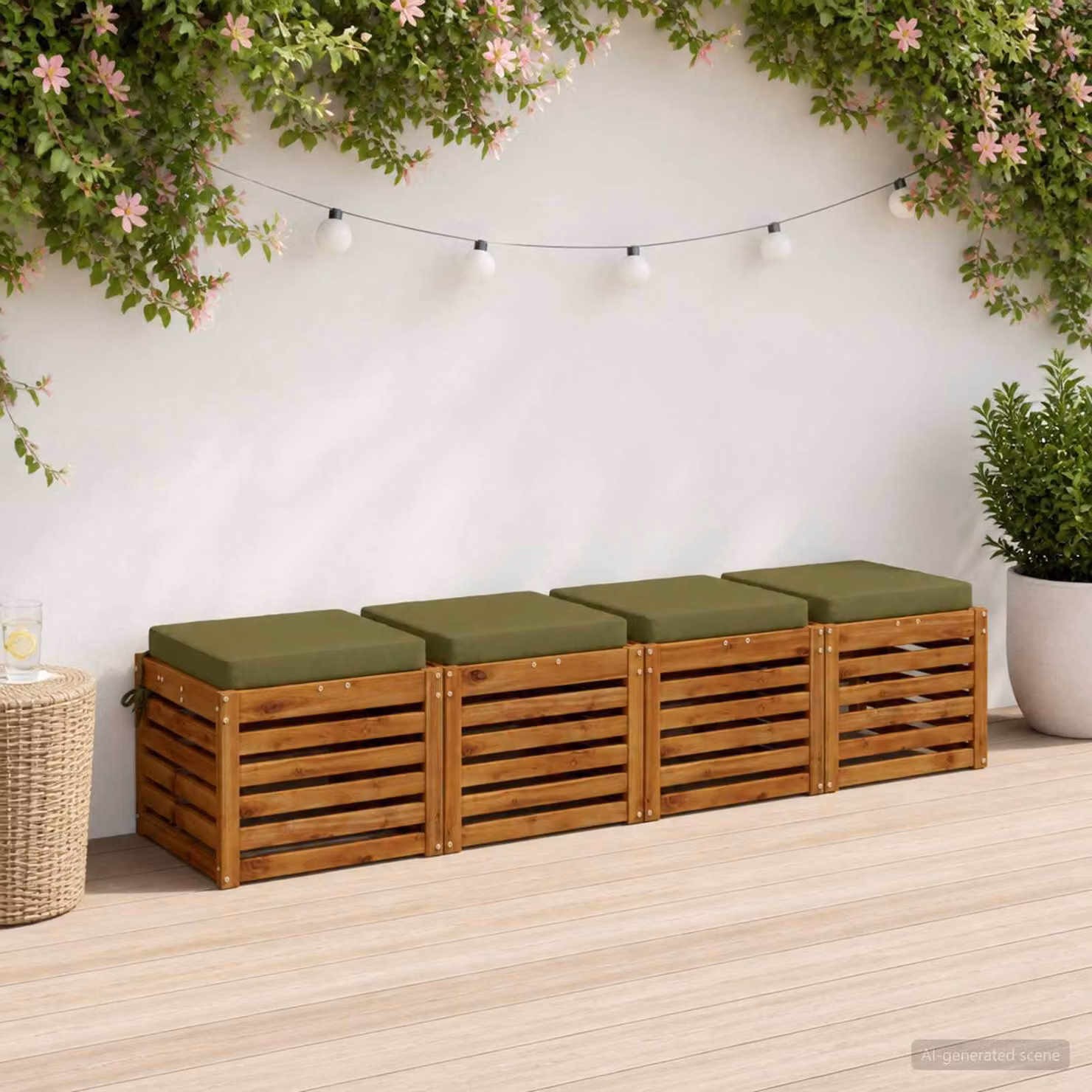 Set di 4 cuscini per sedia quadrati vidaXL in poliestere verde con rivestimento lavabile e resistente ai raggi UV