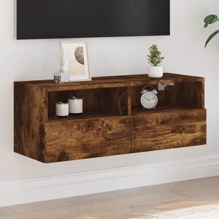 Mobile TV a parete vidaXL in legno Rovere Fumo, L 80 x P 30 x H 30 cm