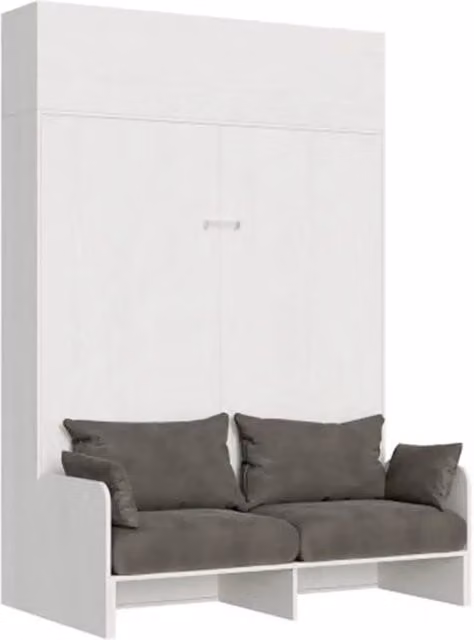 Letto matrimoniale a scomparsa Kentaro Itamoby con divano e pensile, Bianco Frassino e Grigio, 160x200 cm – 1