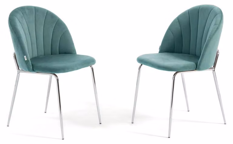 Set di 2 sedie da pranzo in velluto con gambe in metallo, imbottite, dal design elegante per cucina, sala da pranzo, camera da letto, ufficio o ristorante SONIA - Verde giada/argento