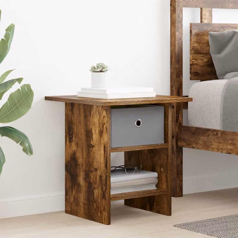 Comodino vidaXL in Rovere fumé e Legno ingegnerizzato, Colore Marrone, L 41 x P 40 x H 45 cm
