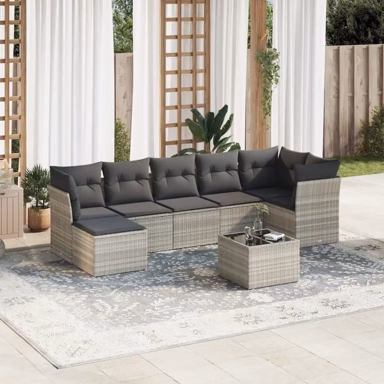 Maison Exclusive - Set Divano da Giardino 8pz con Cuscini Grigio Chiaro Polyrattan