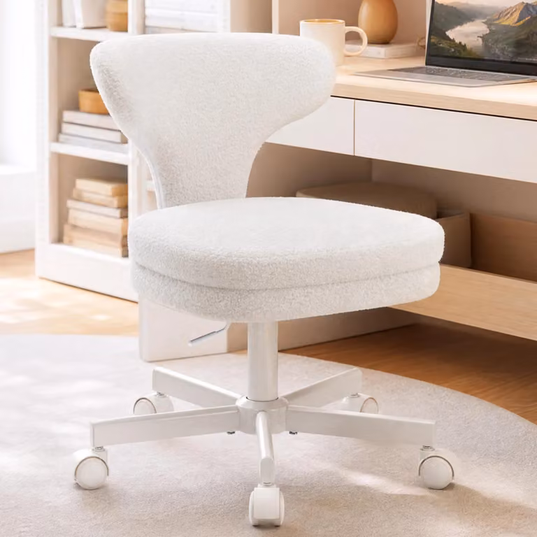 Sedia per il trucco CH500 - Sedia da ufficio - Regolabile in altezza - Girevole - Con rotelle - Ergonomica - Senza braccioli - Bianca