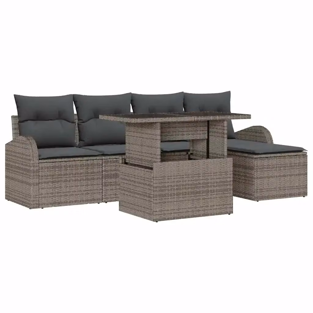 Set Divano da Giardino vidaXL 6 Pezzi a Forma di L Grigio con Cuscini e Tavolino – 2