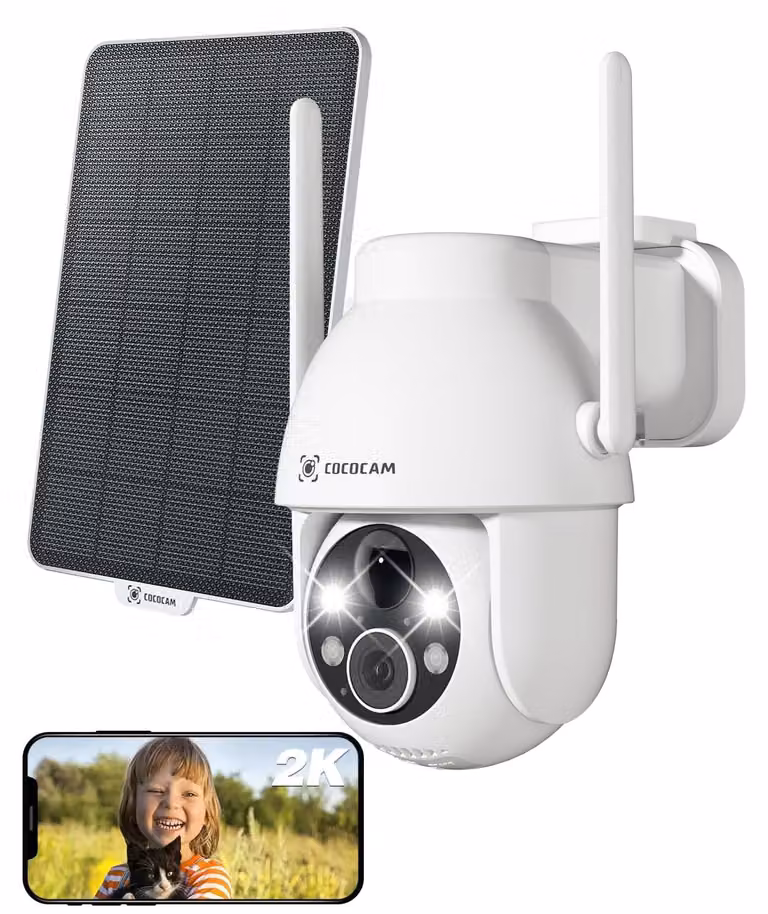 Telecamera di sicurezza per esterni - Wireless - Energia solare - 2K - Nero