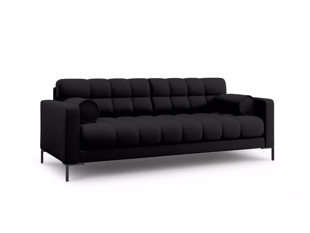 Divano 3 posti Bali Cosmopolitan Design in tessuto nero con struttura in metallo e cuscini inclusi L: 177 cm, P: 75 cm, H: 92 cm – 2