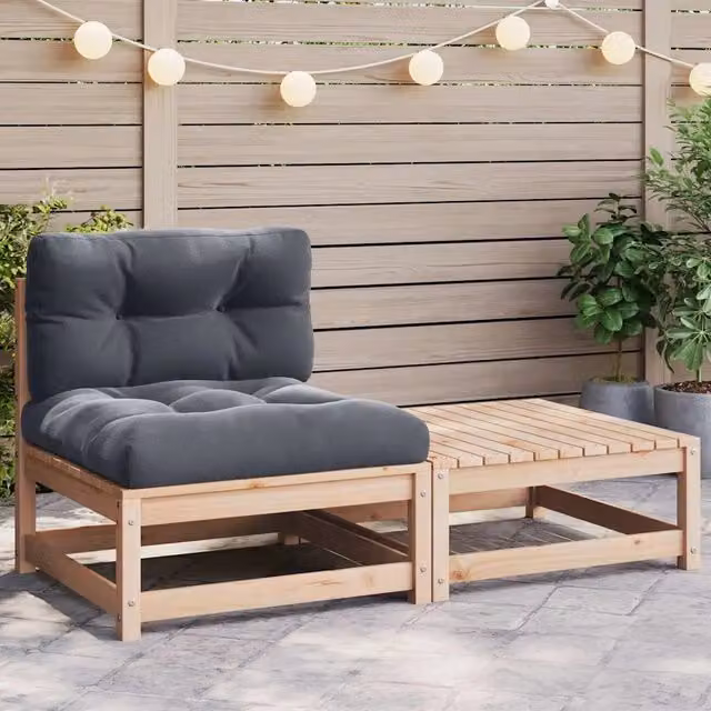 Set Divani da Giardino 2 pz con Cuscini Legno Massello Pino