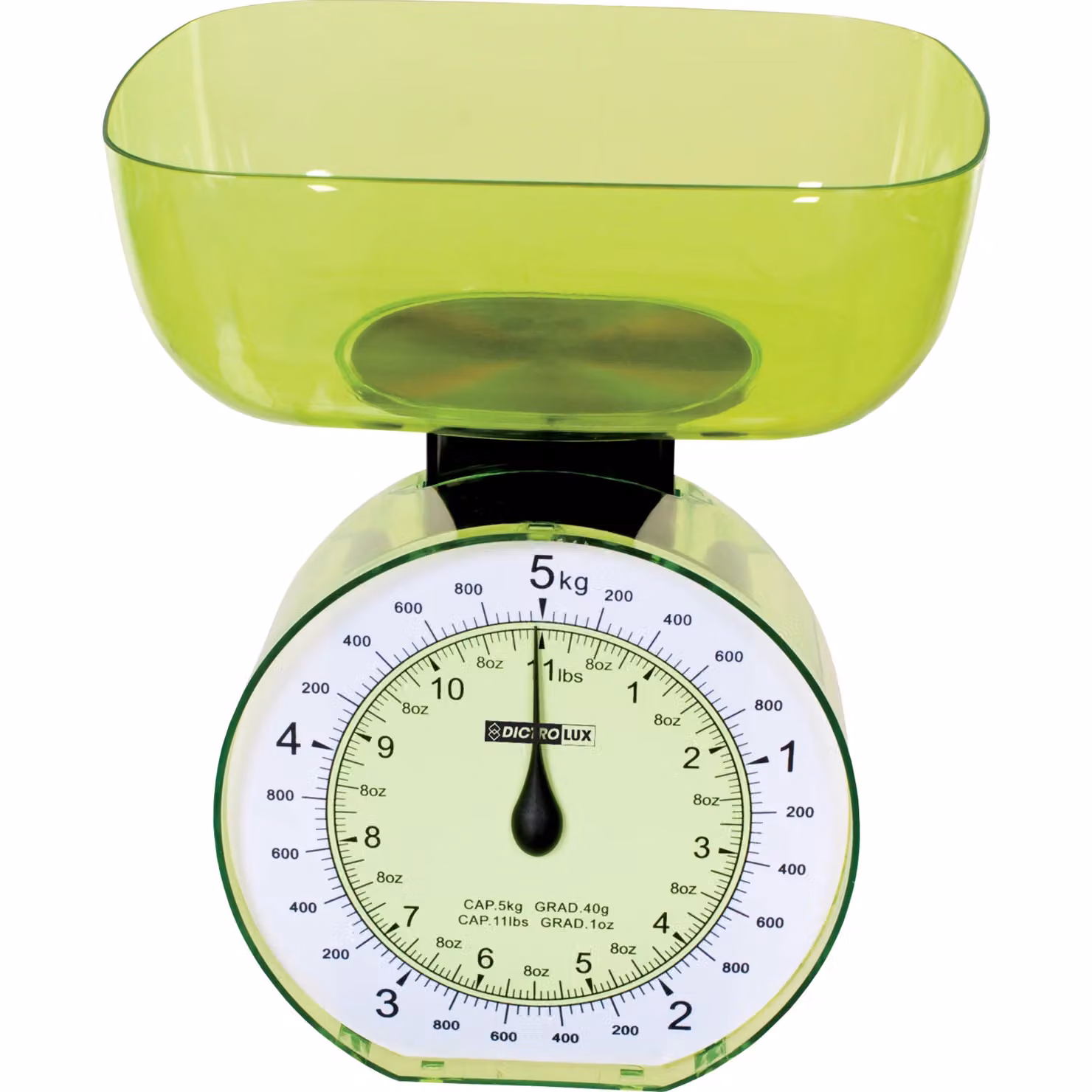 Bilancia da cucina analogica Dictrolux con display verde e funzione tara, capacità 5 kg