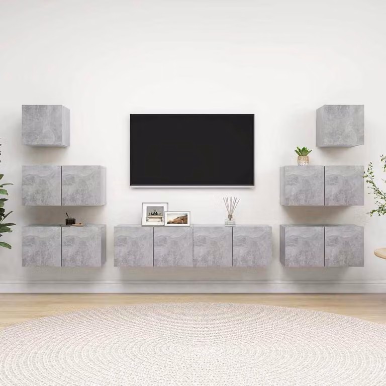Set di mobili porta TV moderno vidaXL in 8 pezzi, colore grigio cemento, in legno e MDF per il tuo soggiorno