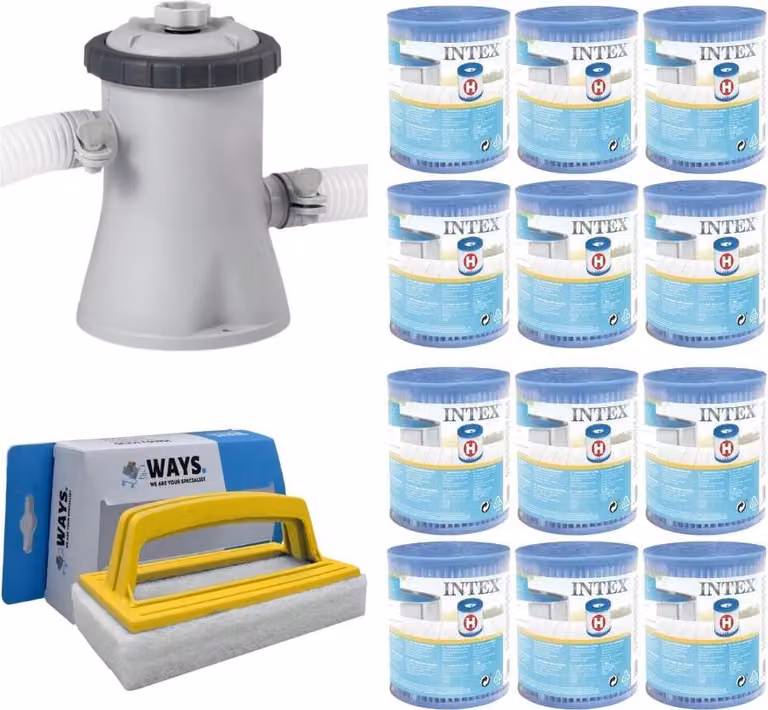 WAYS - Cura della piscina - Pompa filtro 1250 L/u e 12 filtri tipo H & spazzola WAYS